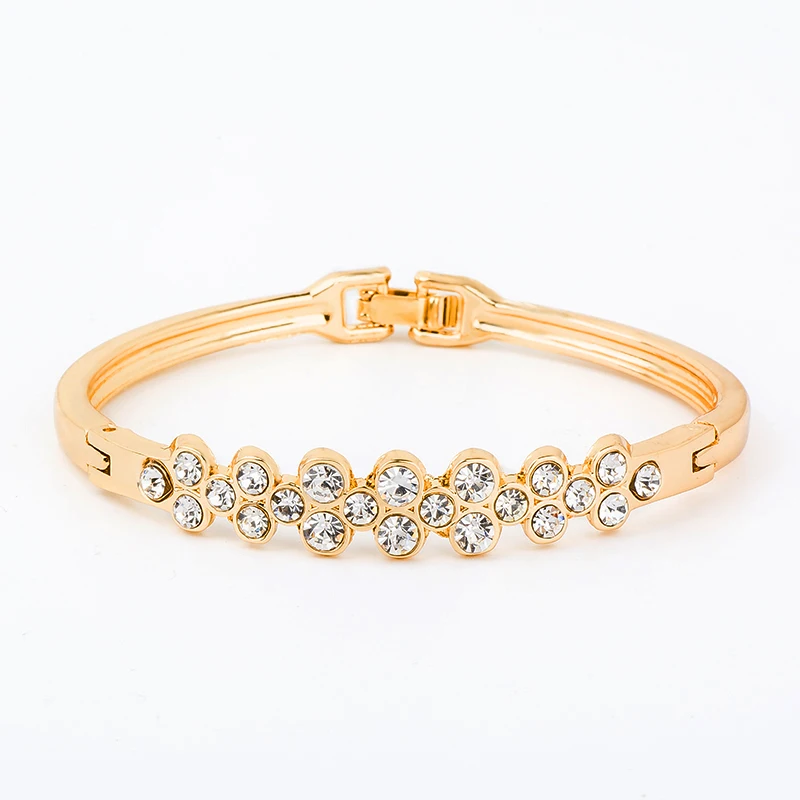 

SHUANGR CZ Jewelry Gold-Color Round Austrian Crystal Flower Wristband Closed Bangle Bracelet for Women DIA. 5.8 CM TZ243