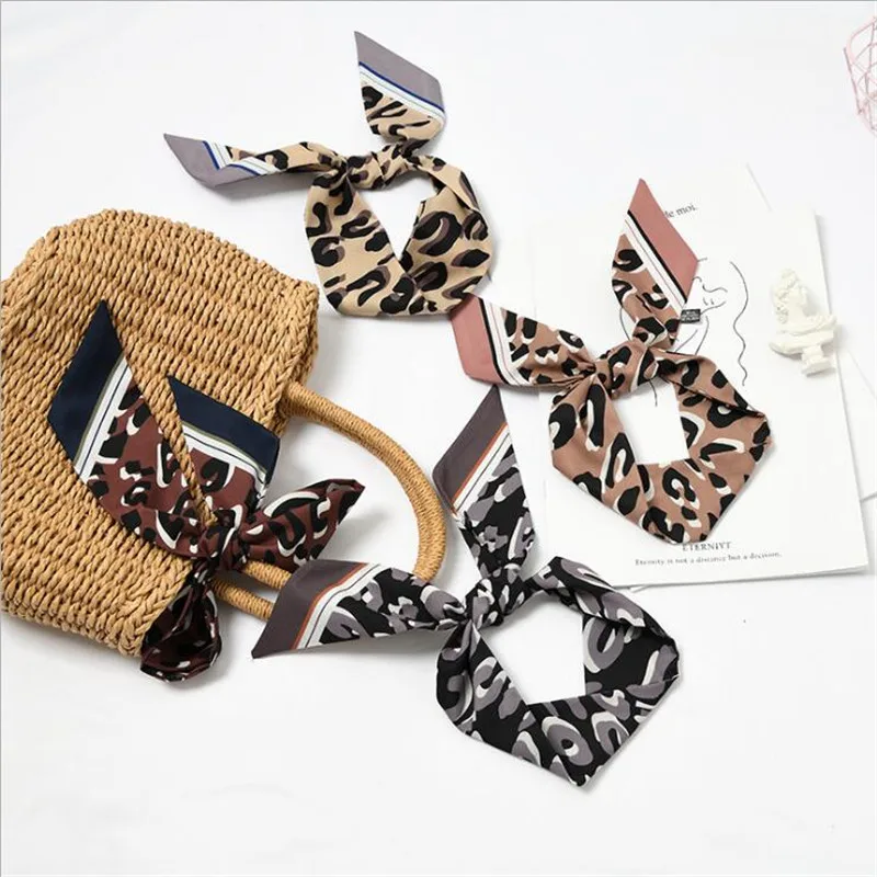 

2019 Leopard Print Scarf Women Small Silk Scarf Striped Headwear Letter Handle Bag Ribbon Long Scarves Neck Headwear Wrap Ties