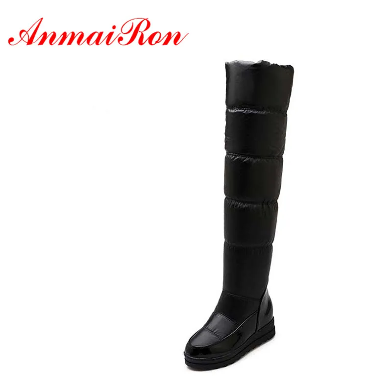 

ANMAIRON Platform Warm Down Over-the-Knee Boots For Women New Round Toe Flats Shoes Women Black Red Blue White Long Knight Boots