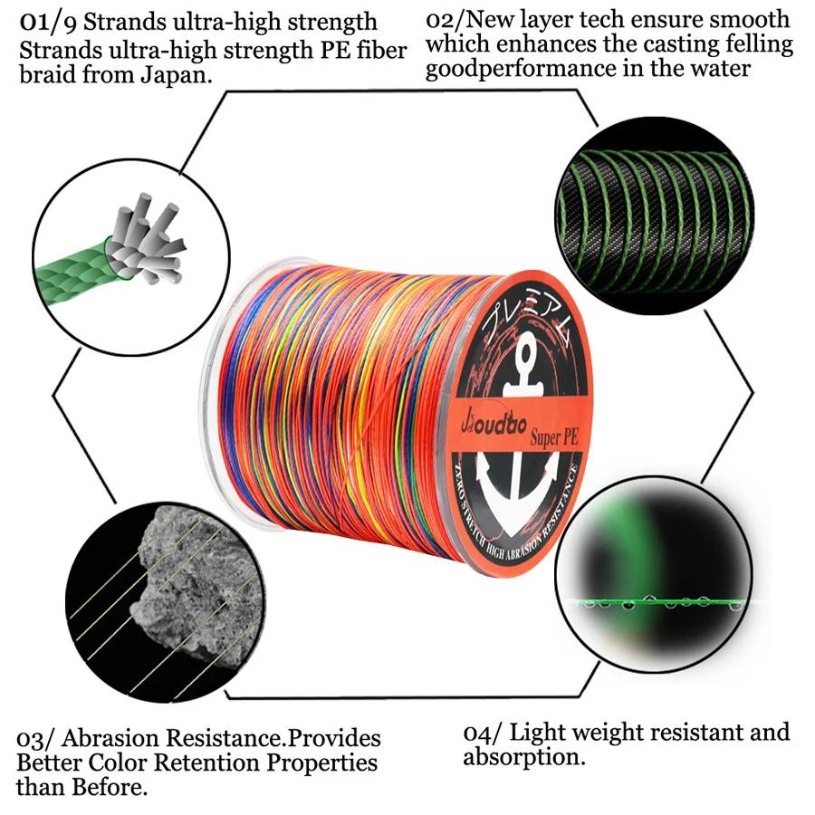 Jioudao 9 strands fishing line multicolor a