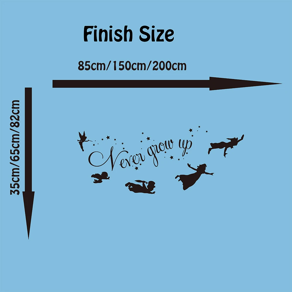 Cartoon Peter Pan Never Grow Up Quote Wall Decal Baby Nursery Kids Room Peter Pan Tinkerbell Star Wall Sticker Bedroom Vinyl Art (2)