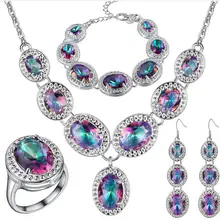 Бусы Необычные Свадебные женские ювелирные изделия королева семь цветов циркония комплект ювелирных изделий ожерелье серьги кольцо браслет комплект из четырех предметов