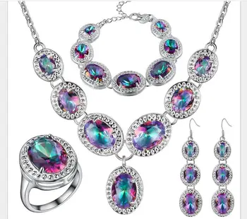 

beads Fine Unusual bridal Woman Jeweller queen seven color Zirconia jewelry set necklace Earrings ring bracelet four-piece set