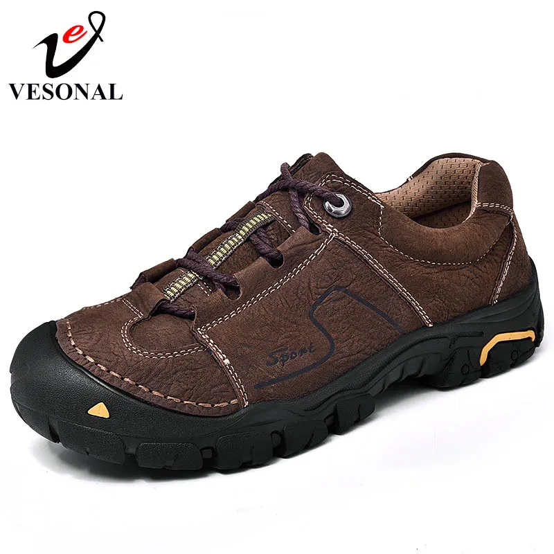 

VESONAL Genuine Leather Male Shoes For Men Adult Sneakers Casual Work Quality Classic Cargo Wear-Resisting Safety Footwear 80167