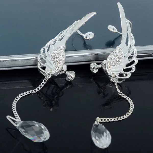 Женские серьги гвоздики ангельские крыла с кристаллами|charm yarn|charmearings gold |