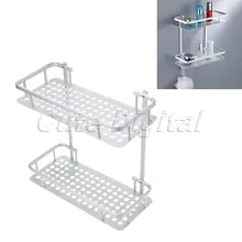 Aluminum Bathroom Shelf Shower Shampoo Soap Bathroom Storage Organizer Kitchen Double Shelf Bathroom Racks w/Hooks 36*31*14CM