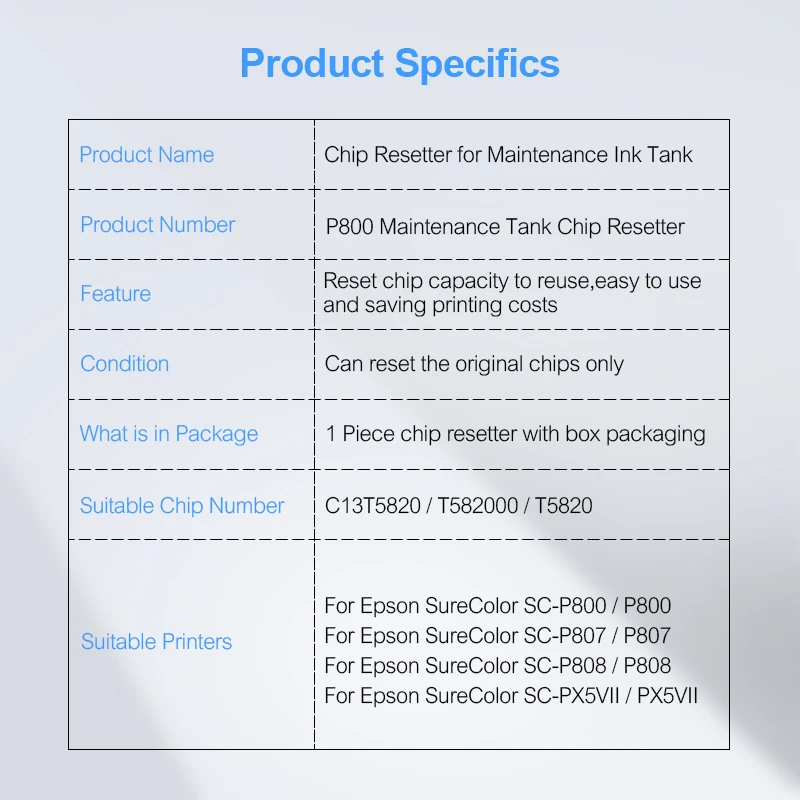 P800 T5820 ремонтный резервуар чип ресеттер для Epson SureColor SC-P800 P800 P807 P808 PX5VII принтер отработанный чернильный резервуар чип ресеттер