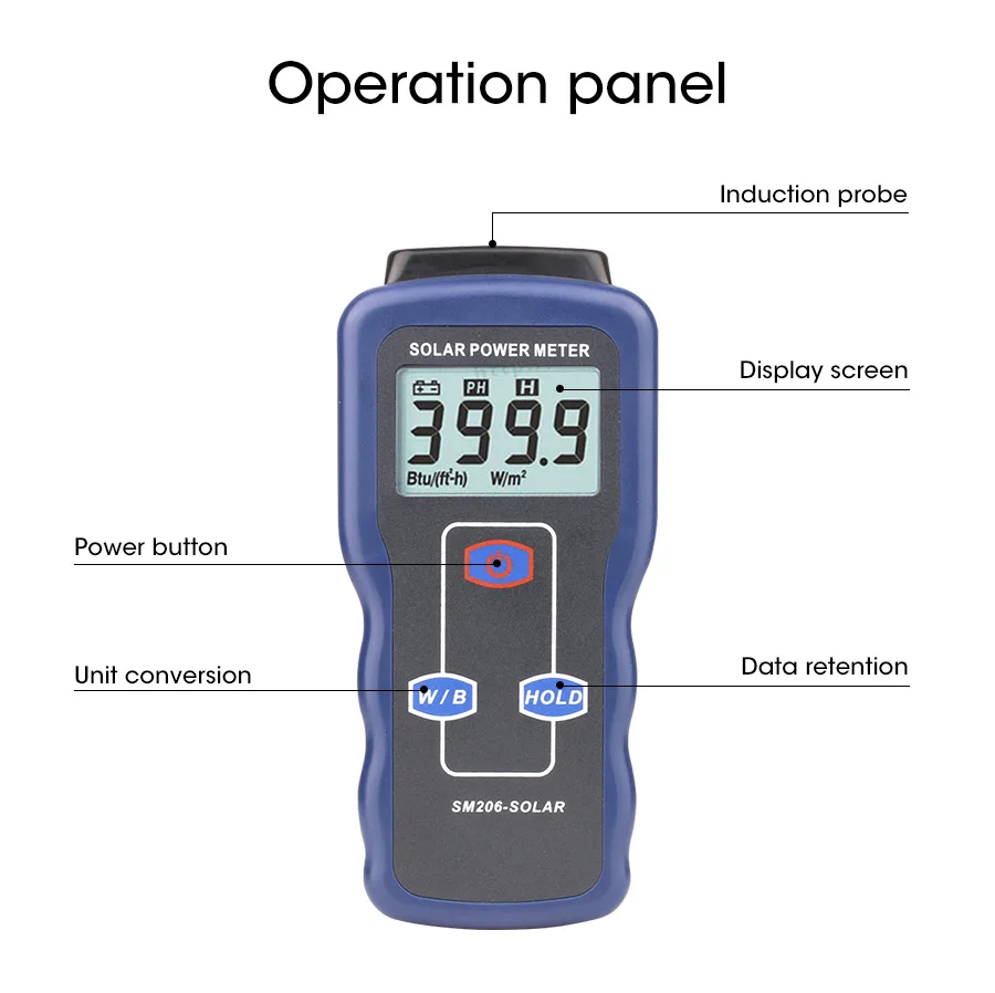 testador de radiação solar 0.1-1999.9 lux medidor de energia solar sm206