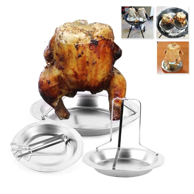 OOTDTY Venta caliente al aire libre barbacoa asado pollo sostener estante Camping Parrilla de acero inoxidable accesorio