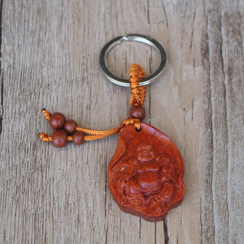 Wooden Carving Key Chains Lotus Leaf Buddha Keychain Car Key Rings
