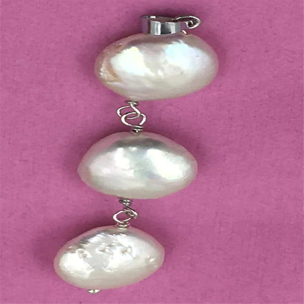 

Natural PEARL hand-made GOLD BAROQUE WHITE COIN DANGLE 13-15MM south sea AAA++ pendant REAL
