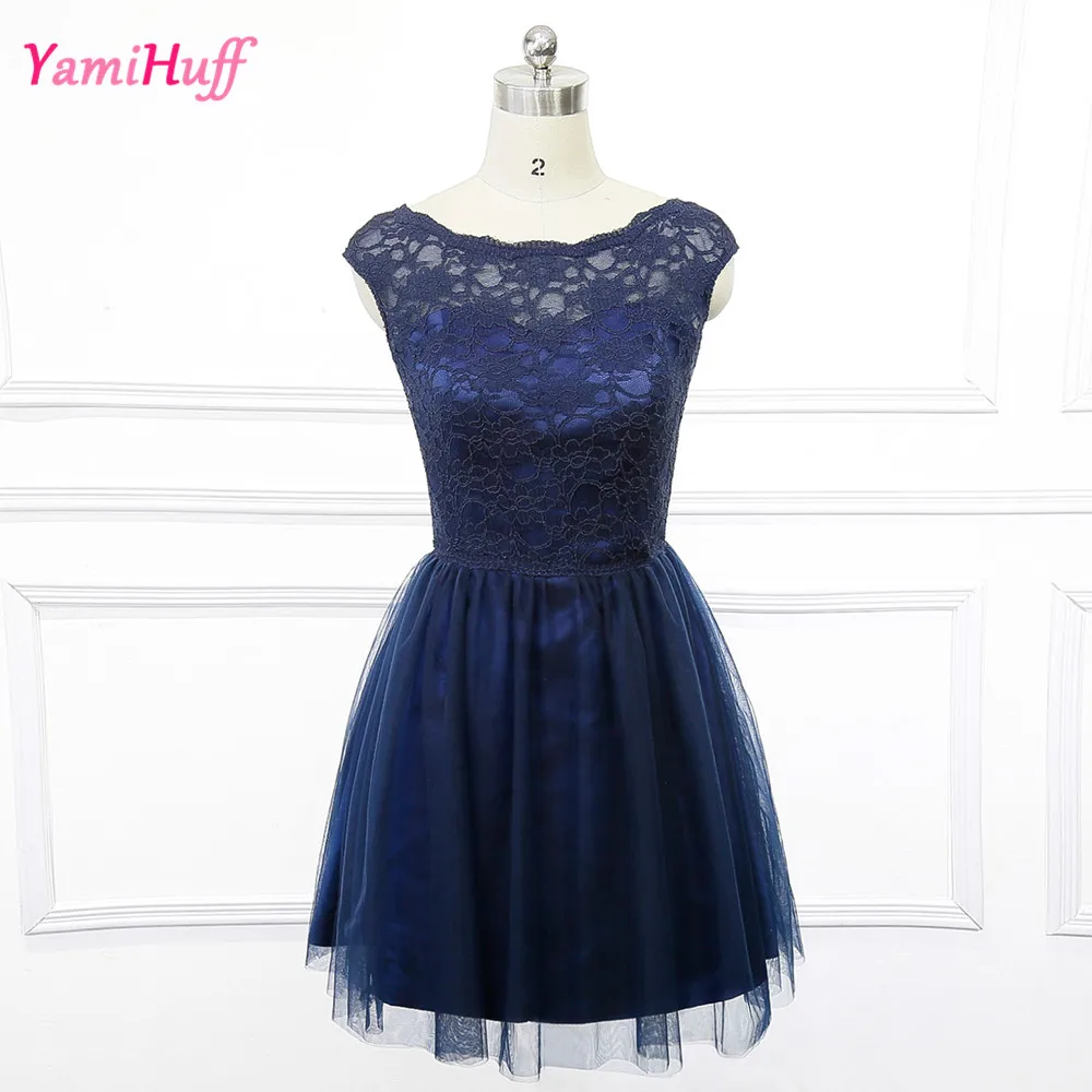 Navy blue lace dress short sleeve