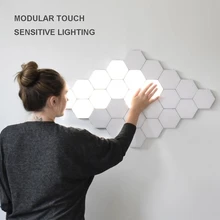 Diy 양자 빛 접촉 민감한 감지기 밤 램프 모듈 육각형 led 자석 빛 벽 램프 참신 창조적 인 훈장(China)