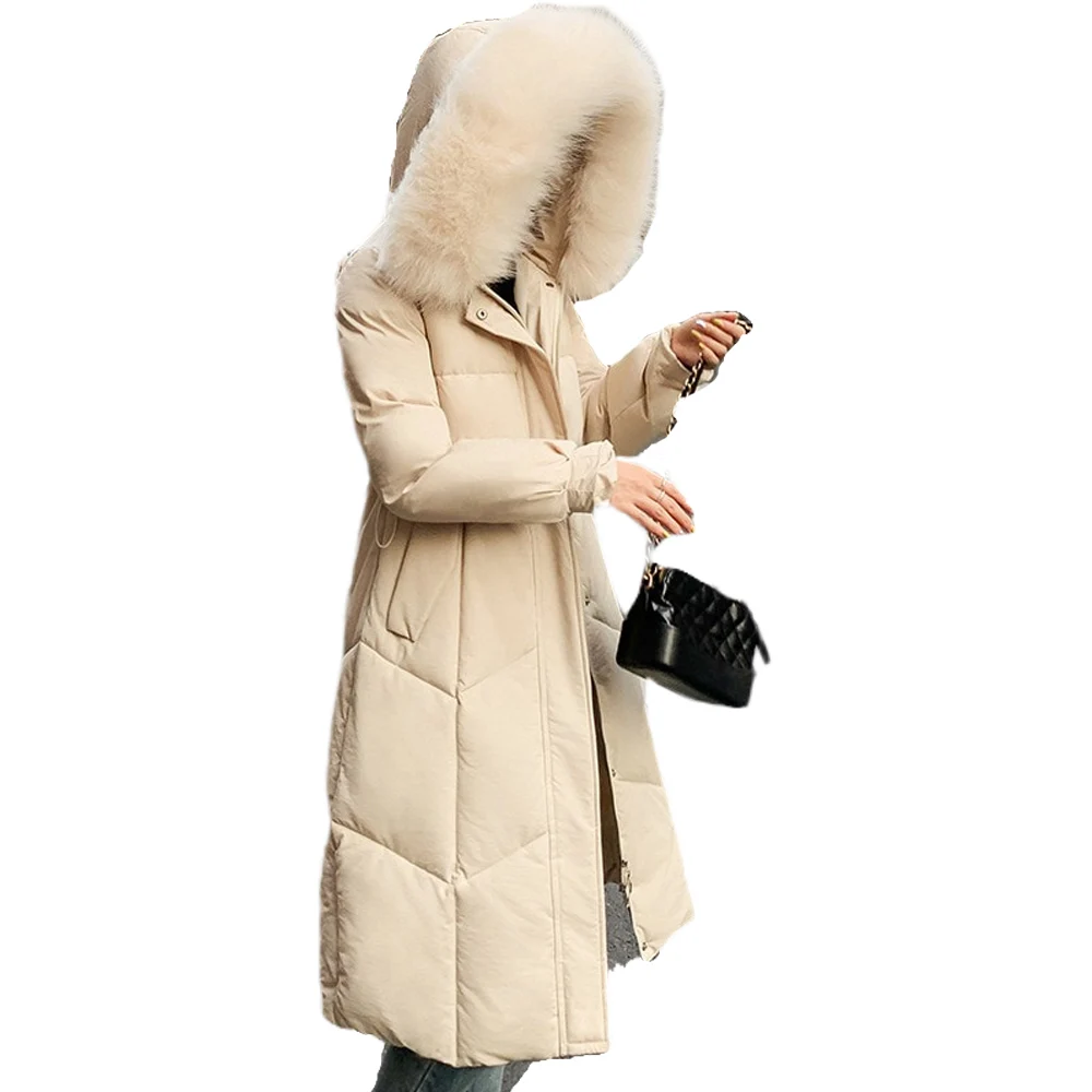 Popular Winter Fur Collar Thick New Girl Knee over Thickened Down padded Garment Slim Large Hair collar Warm Coat 6906 | Женская одежда