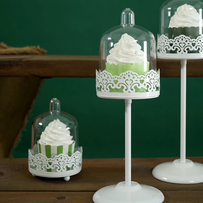  1 Pcs European Mini Lace Wedding Decorative Cake Stands with Glass Cover Dessert Fruit Plates Pan