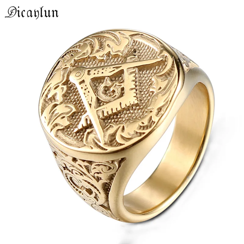 DICAYLUN Freemasonry кольцо Mason Symbols масонское кольцо тамплиера для мужчин золото нержавеющая сталь Винтаж Панк Signet ювелирные изделия Freemason