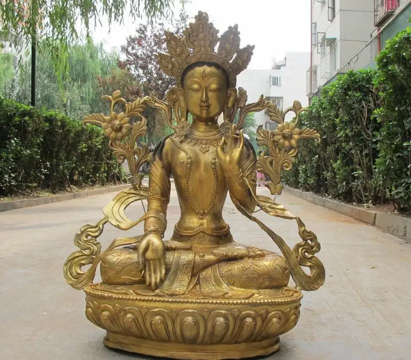 

31"Huge Tibet Temple Bronze Gild White TaRa Kwan-Yin Bodhisattva Buddha Statue
