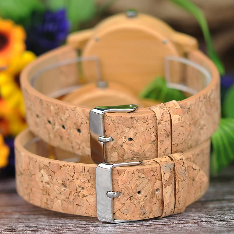 BOBO BIRD Cloth Dialplate Bamboo Wood Watch for Men Leather Strap Japan Quartz Wood Watches Women as Fashion Accessories