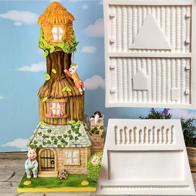 

New 3D Fairy House Brick Wall Fence Silicone Molds Fondant Chocolate Candy Mold DIY Garden Baking Tools