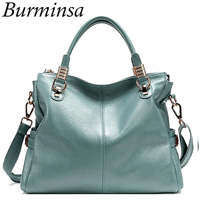 

Burminsa 100% Genuine Leather Bags For Women Soft Cowhide Handbags High Quality Ladies Shoulder Messenger Bags Hobos Tote Bags