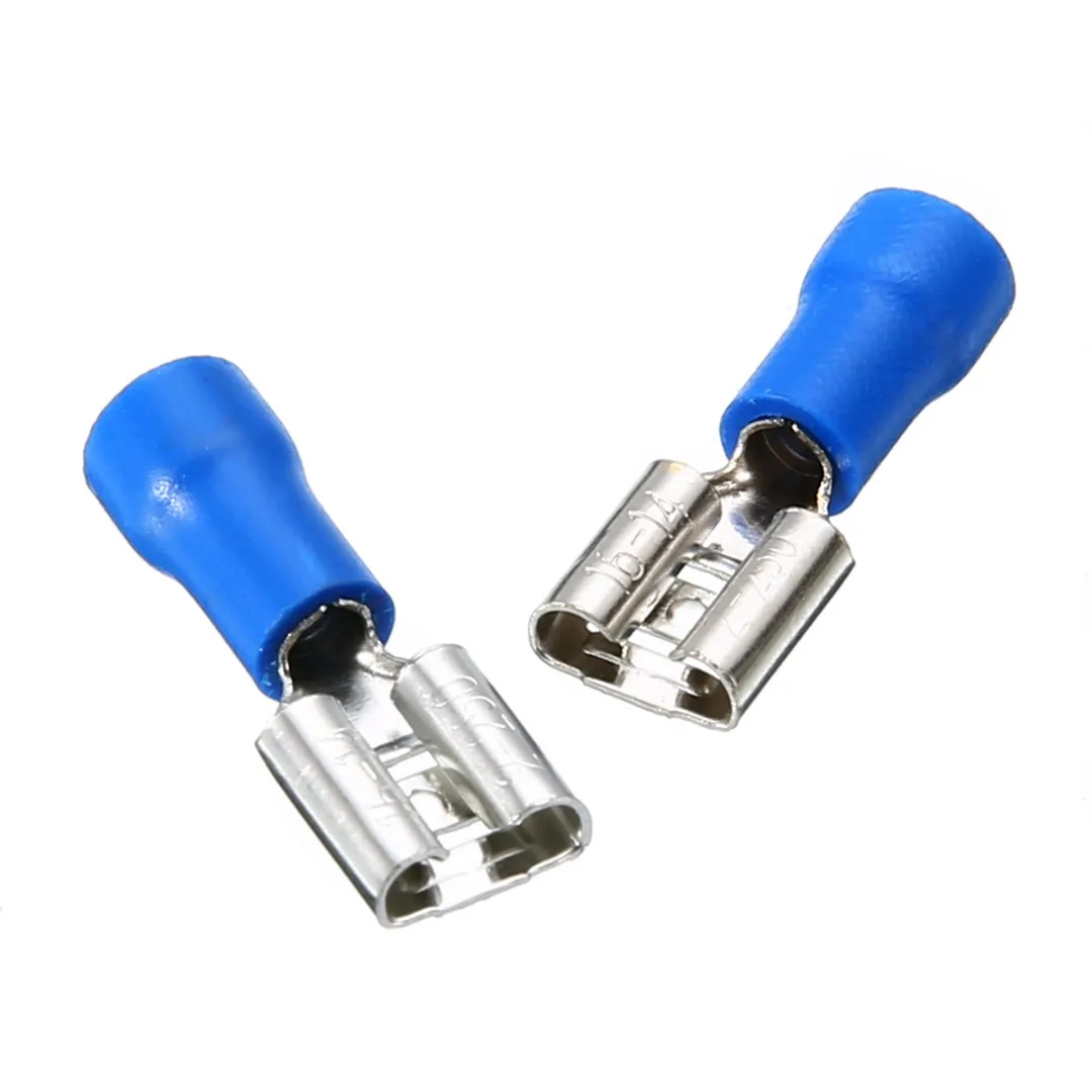 50pcs/set Blue Female Spade Blade Electrical Wiring Connector Insulated Crimp Terminal Spade Kit 1.5-2.5mm2