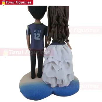

Football Fans With Pet Personalized Wedding Cake Topper Bobble Head Clay Figurine Based on Customers' Photos Football Wedding Fo
