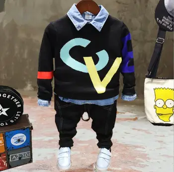 

Spring and Autumn Children's Wear Set 2019 Spring New Boys Sweater + Denim Shirt + Pants Three-Piece Children's Casual Set