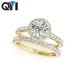 QYI 10 к массивная, желтая, Золотая обручальное кольцо с камнем Sets1ct круглой огранки Имитация Алмазный Роскошные обручальное кольца для женщин