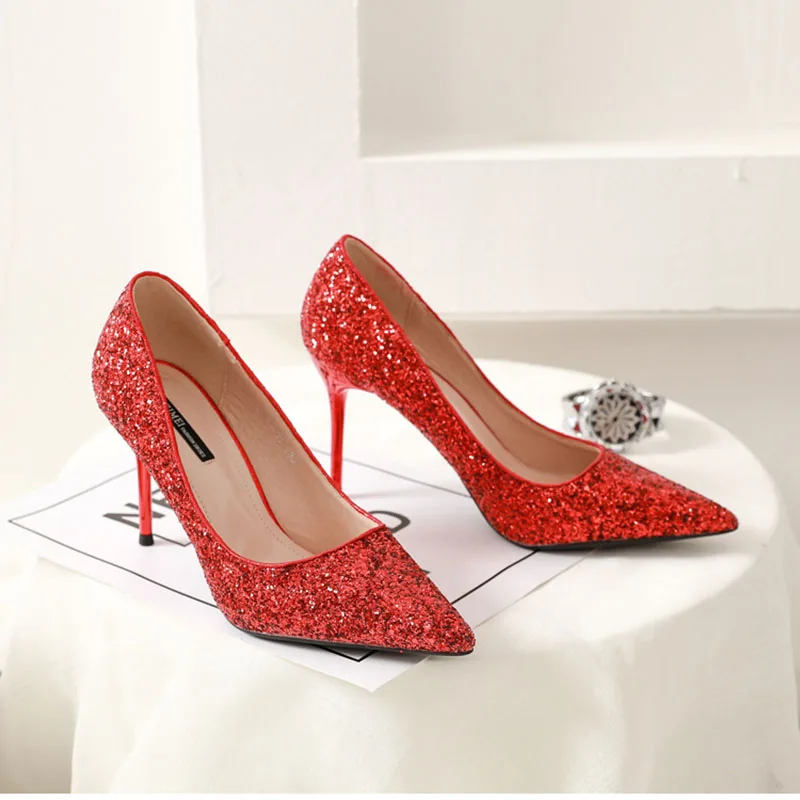 Wedding Shoes Womens Single Shoes Shallow Sequins Tip High-heeled Shoes Fine-heeled 2019 New Women's Shoes Fashion Spring Summer Wedding Shoes Womens Single Shoes Shallow Sequins Tip High-heeled Shoes Fine-heeled 2019 New Women's Shoes Fashion Spring Summer