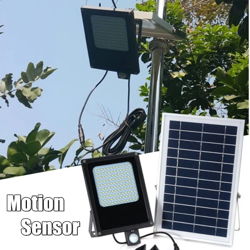

Smuxi LED Solar Powered Motion Sensor Flood Lights Waterproof IP65 150 LED 3528 SMD Security Emergency White Light 15W