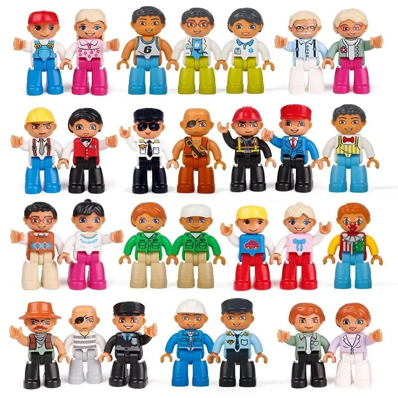 

Mailackers Duplo Princess Girl Engineer Firemen/Police/Magician Clown Nurse Uncle zoo Doctors Pirate Figure Block Toy With Duplo