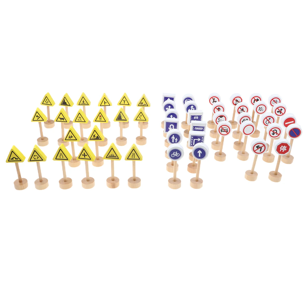 Set of 32pcs Kids Developmental Wooden Road Train Traffic Signs Toddler Preschool Cognitive Toy