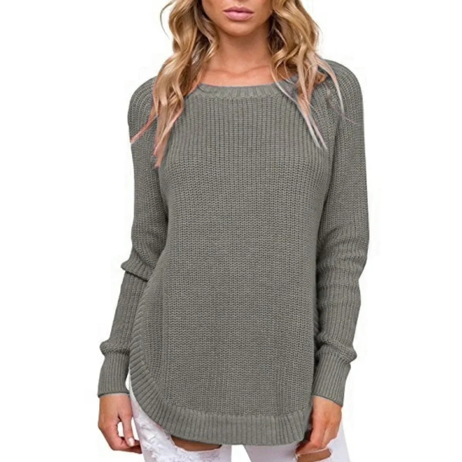 Женские свитера и пуловеры, Осень-зима, новинка, однотонный, длинный рукав, неровный, с разрезом, пуловер, женский, Повседневный, вязаный свитер - Цвет: Dark gray Sweater