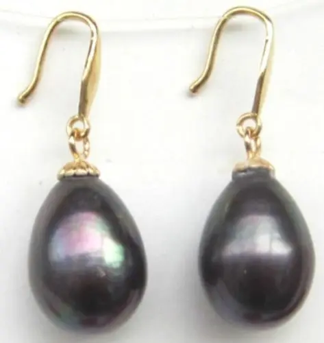 

free shipping 11-13MM AAA black SOUTH SEA PEARL DANGLE EARRING 14k/20 GOLD