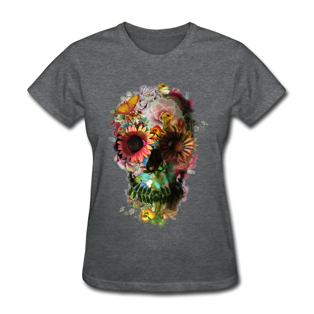 O-Neck Women's T-Shirt Skull 2 Design Cool Photo Women TShirts Wholesale | Женская одежда