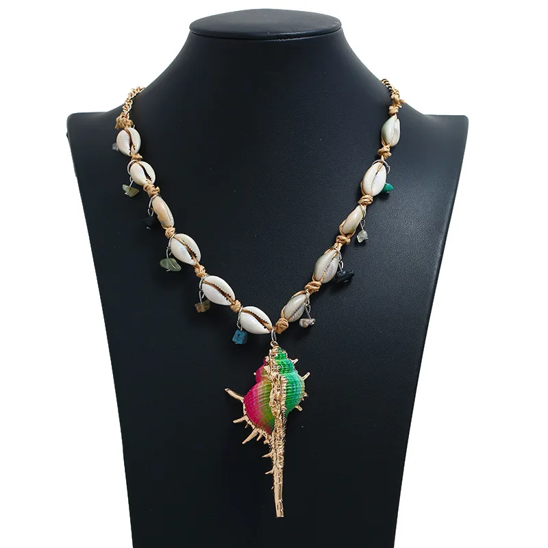 

Doreen Box Bohemian Colorful Conch Pendant Handmade Shell Necklace For Women Summer Beach Party Gold Metal Chain Fashion Jewelry