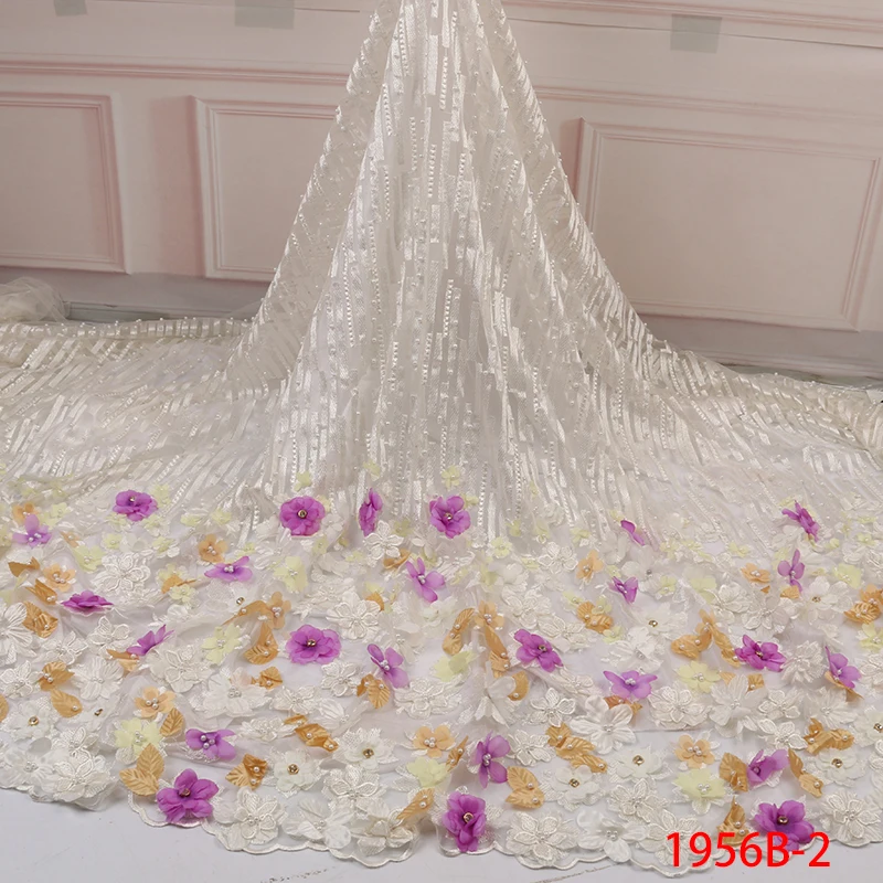 

Most Popular African French Net Tulle Lace Fabric Brida Wedding Flower Laces Fabric For Dress QF1956B-2
