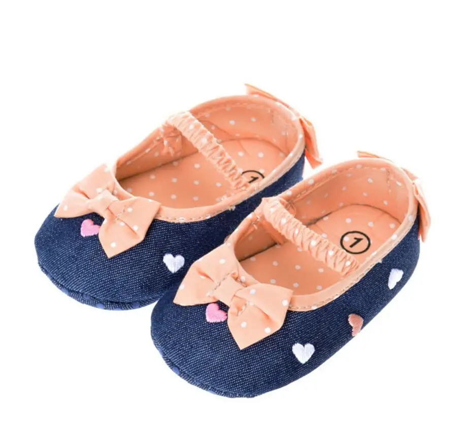 Baby Girl Shoes Blue Floral Embroidered Soft Crib Shoe Walking Toddler