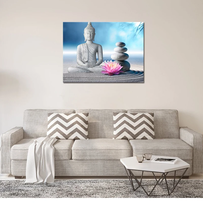 Modern Minimalist Sandstone Flower Peace Buddha Image Canvas Painting Wall Art Picture Decoration