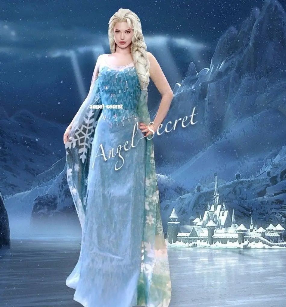 J777 Movies Snow Queen Cosplay Costume Dress tailor HANDMADE CUSTOMin