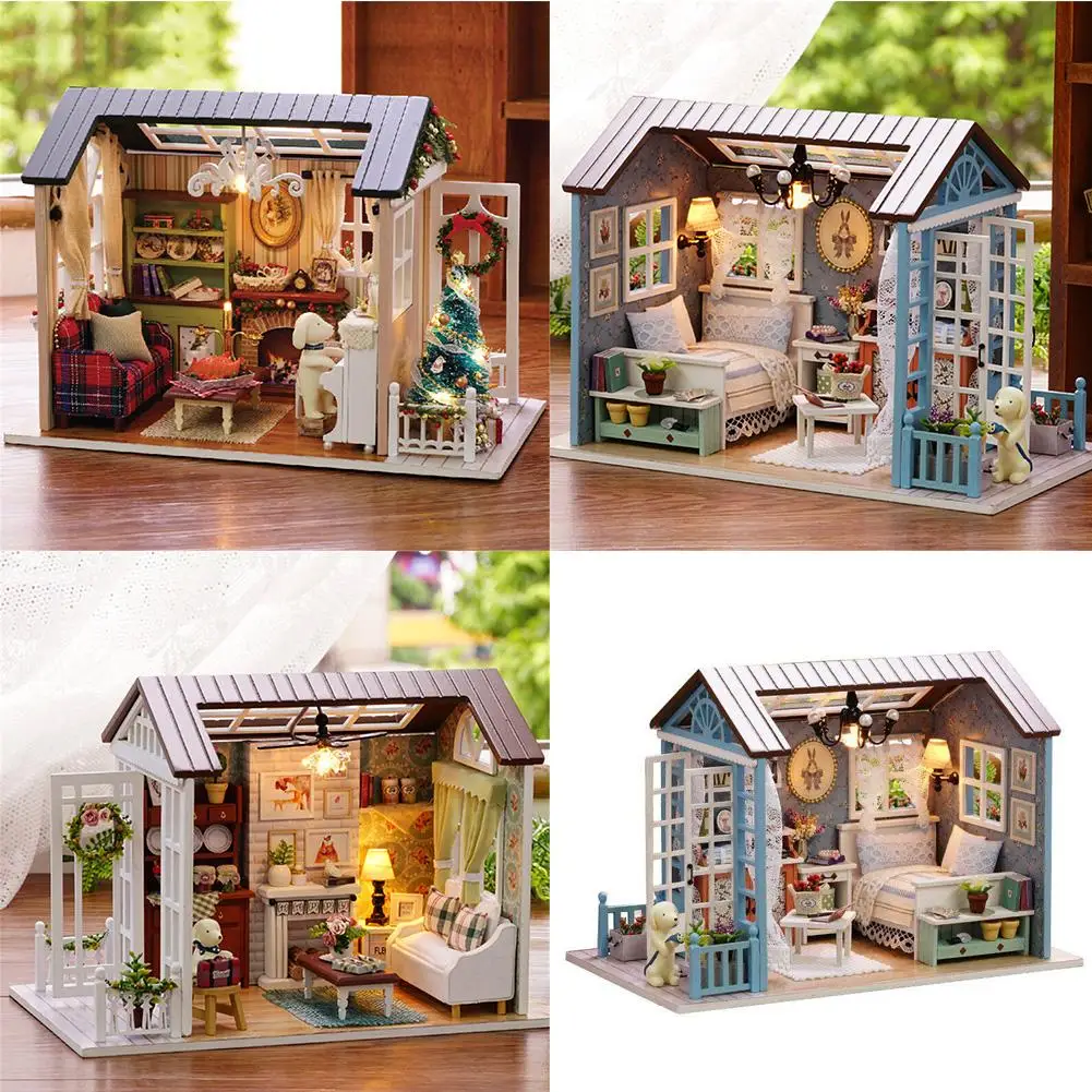 

DIY Small House Dollhouse with Dust Cover without Tool and Musical Movement