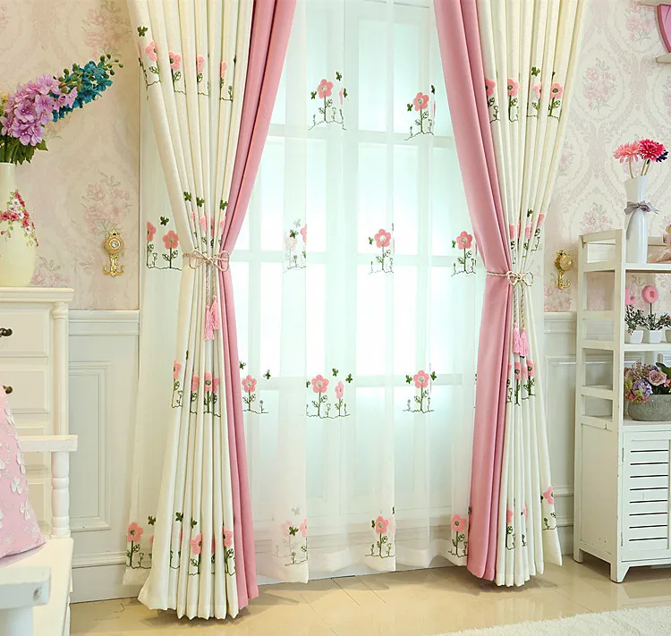 RZCortinas затемненные занавески s для гостиной белый розовый тюль занавески с цветочной вышивкой жалюзи для девочек детская спальня