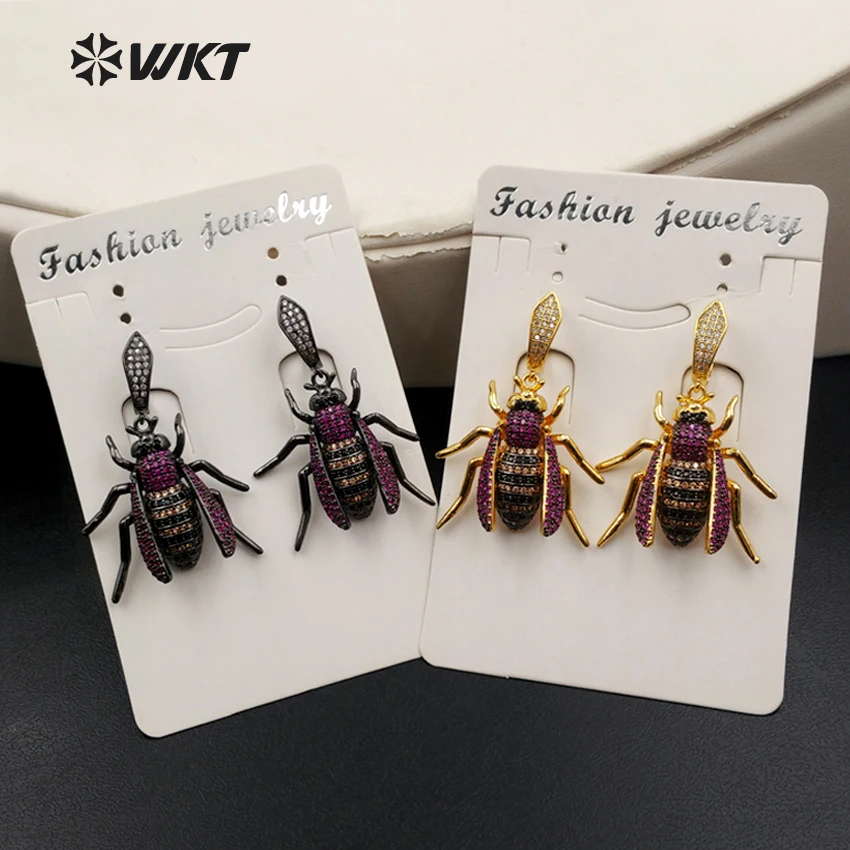 

ME038 Wholesal Personalize Refinement Flying Insect Shape Earring Paved With Micro Zircon Lovely Earrings For Female Jewelry Gif