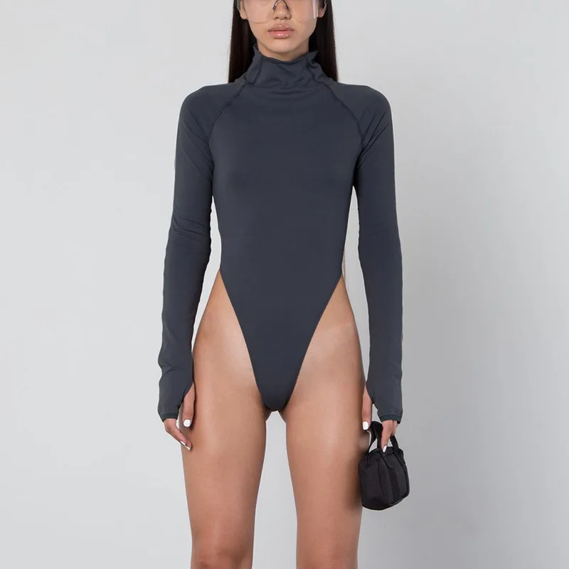 Snap buttons fall 2018 overalls for women jumpsuit sexy knitted bodycon romper  turtleneck bodysuit long sleeve overalls
