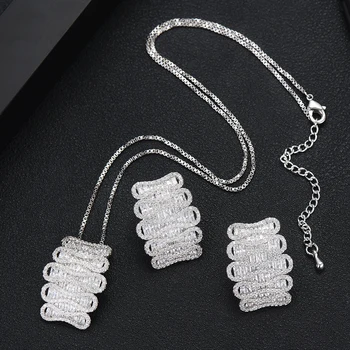 

SISCATHY Luxury Cubic Zirconia Long Chain Pendant Necklace Stud Earrings For Women Jewelry Sets Bridal Wedding Party Jewelry