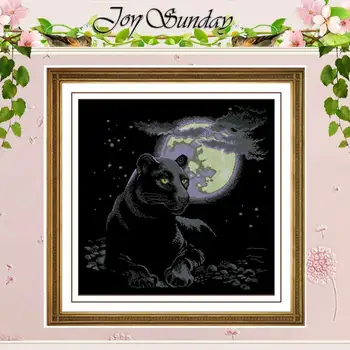 

Needlework ,The moonlight Counted Cross Stitch 14CT Black Blank Canvas Animals Cross-stitch Kits DIY Set for Embroidery Stitch