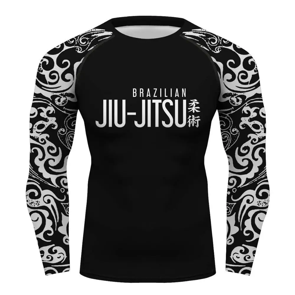 На заказ, camisa jiu jitsu, Бразильский Топ jiu jitsu, компрессионная рубашка с длинным рукавом, для спортзала, gi, bjj, Рашгард, футболка, Мужская футболка - Цвет: Белый