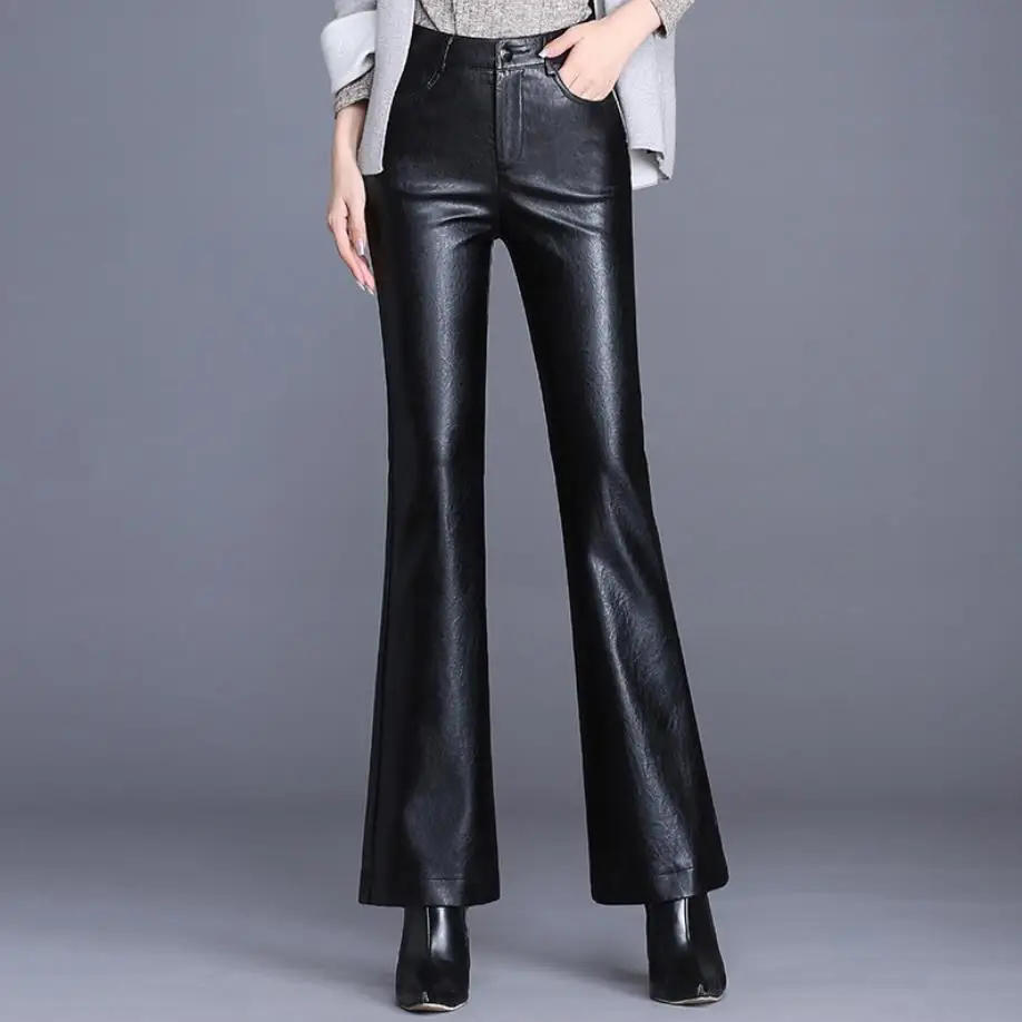 Осенние женские кожаные брюки, женские брюки с высокой талией, брюки из искусственной кожи, женские модные узкие брюки из искусственной кожи