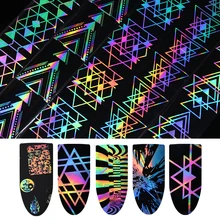 Голографическая Лазерная Фольга для ногтей, 4*100 см, Геометрическая, для Хэллоуина, фейерверк, волнистая переводная наклейка, для маникюра, украшения для ногтей