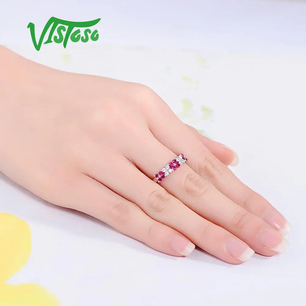VISTOSO 925 пробы серебряные кольца для женщин розовый цветок натуральный милый